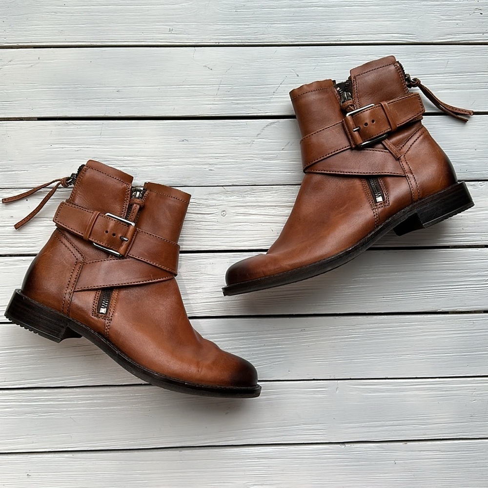 Ecco Sartorelle 25 Brown Leather Ankle Boot Buckle Strap size 8